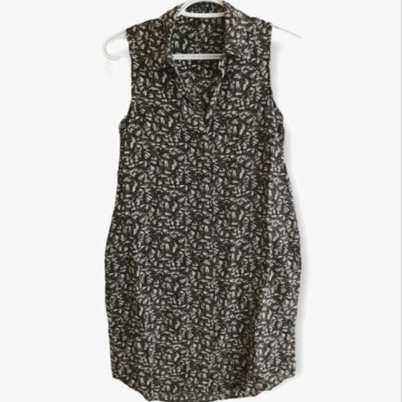 Theory Walvan Silk Sleeveless Shirt Dress With Pockets Size 0 Black Brown Cream - Picture 2 of 14